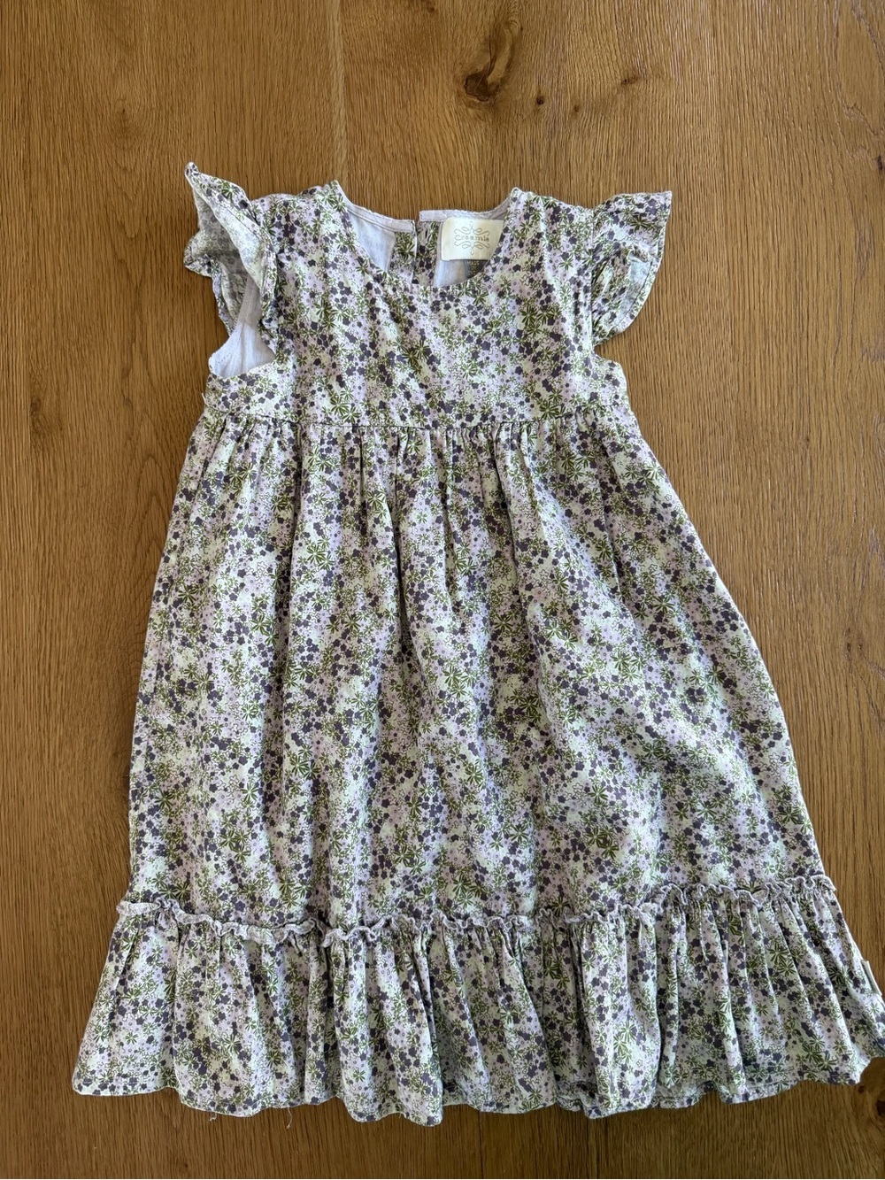 Girls Floral Ruffle Dress - Lavender & Green